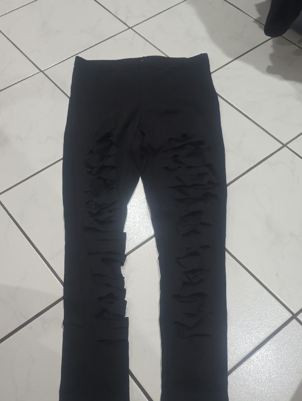 Black Ripped Front Leggings - Women